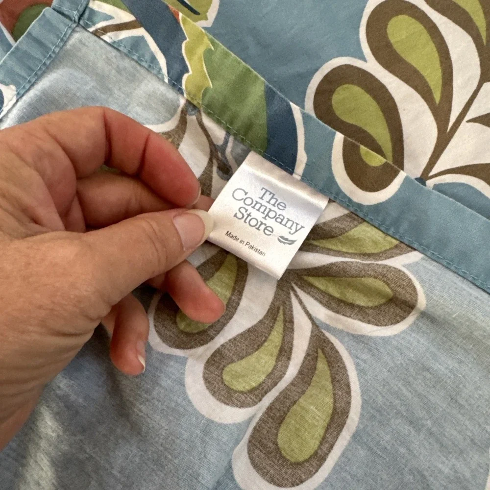 The Company Store Birds Queen Flat Sheet & 2 Std Pillowcases Blue Nature Cotton